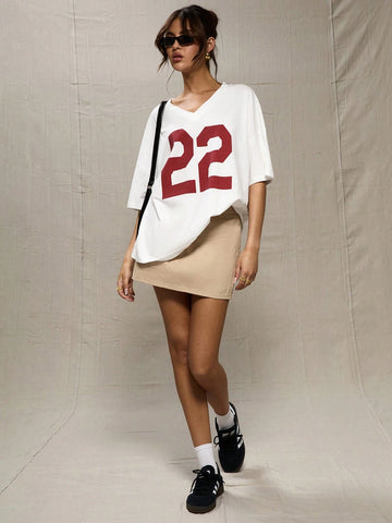 MUSERA White Oversized Baseball T Shirt
