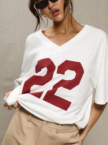 MUSERA White Oversized Baseball T Shirt