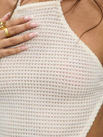 MUSERA White Waffle Halternexk Crop Top