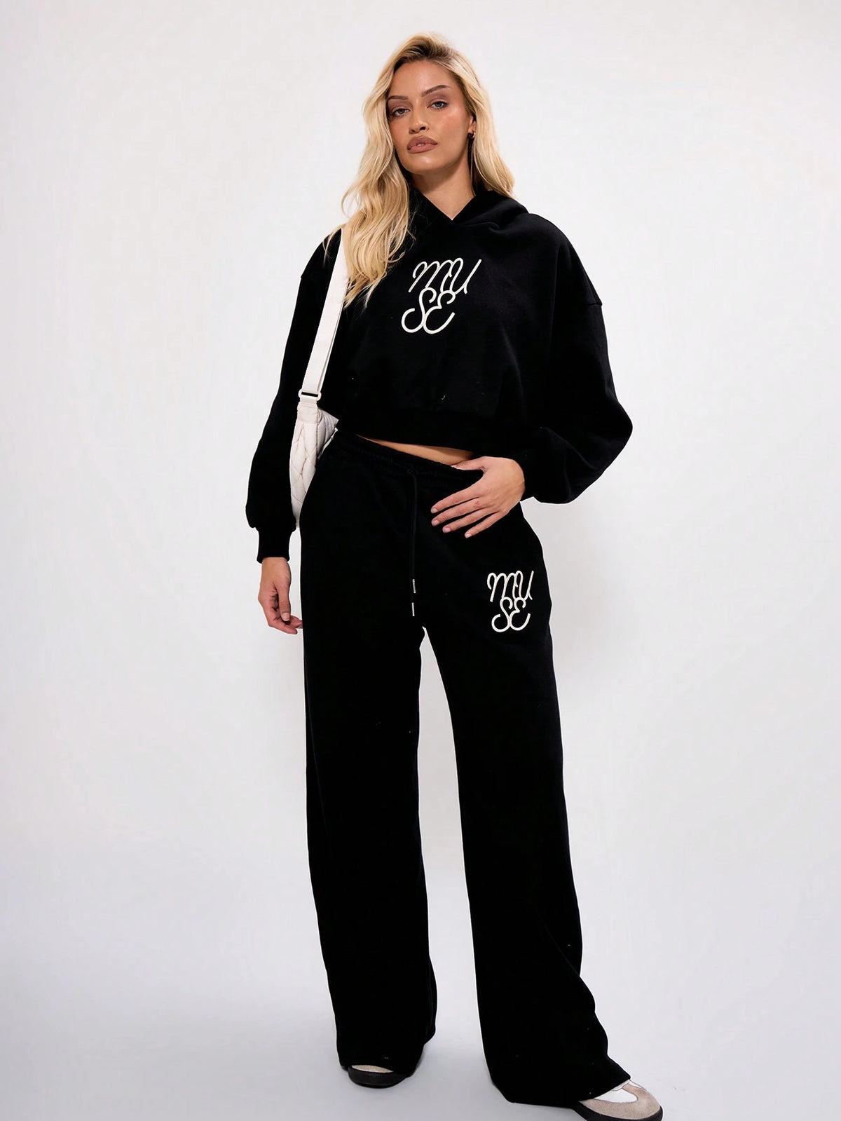 MUSERA Wide Leg Logo Embroidered Sweatpants