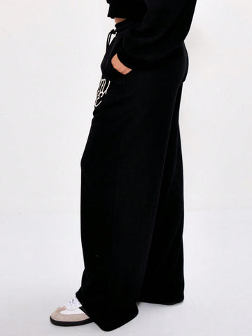 MUSERA Wide Leg Logo Embroidered Sweatpants