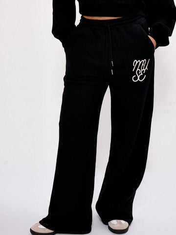 MUSERA Wide Leg Logo Embroidered Sweatpants