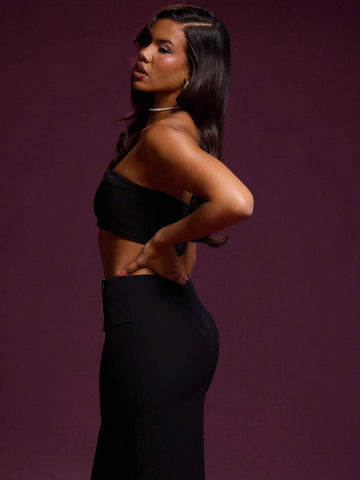 Woven Bandeau Crop Top Christmas Party New Years Birthday