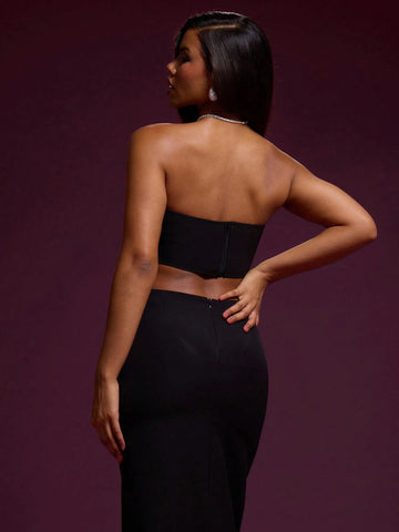 Woven Bandeau Crop Top Christmas Party New Years Birthday