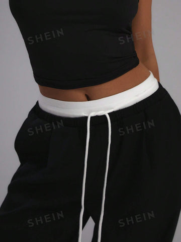 MUSERA Woven Contrast Waistband Tailored Trousers