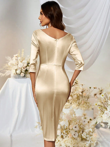 MUXXN Vintage 1950'S Work Style Satin Cocktail Party Pencil Dress