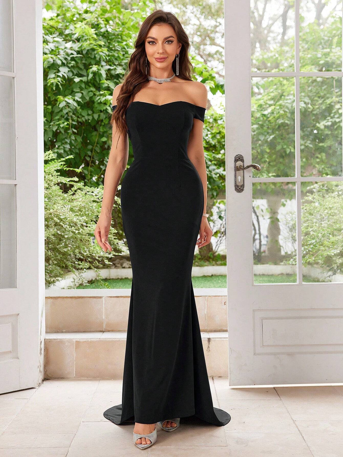 MUXXN Vintage 1950's Off Shoulder Mermaid Hem Satin Cocktail Party Dress