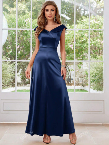 MUXXN Vintage 1950's Satin V-Neck Cocktail Party Dressy Dresses