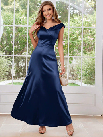 MUXXN Vintage 1950's Satin V-Neck Cocktail Party Dressy Dresses