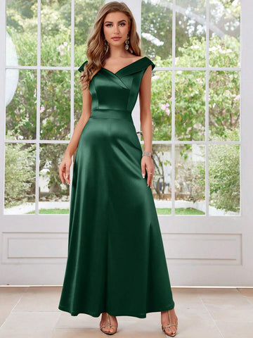 MUXXN Vintage 1950's Satin V-neck Cocktail Party Dressy Dresses