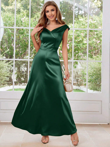 MUXXN Vintage 1950's Satin V-neck Cocktail Party Dressy Dresses