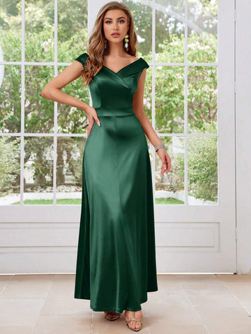 MUXXN Vintage 1950's Satin V-neck Cocktail Party Dressy Dresses