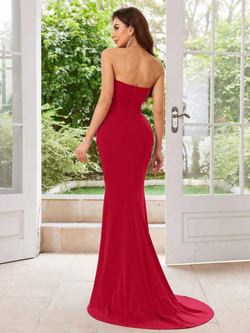 MUXXN Vintage 1950's Strapless Gown Cocktail Party Prom Dress, Elegant Semi Formal Dress, For Birthday, Wedding Guest, Graduation Homecoming