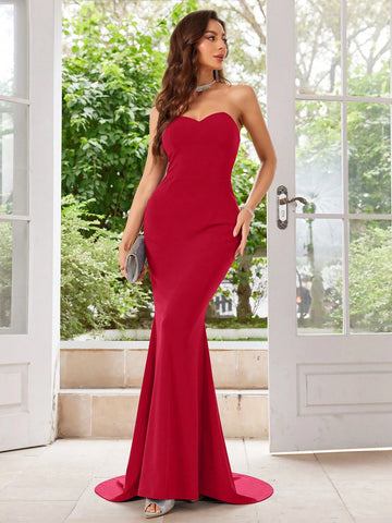 MUXXN Vintage 1950's Strapless Gown Cocktail Party Prom Dress, Elegant Semi Formal Dress, For Birthday, Wedding Guest, Graduation Homecoming