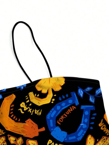 Magic Garden Abstract Art Print Slim Fit Spaghetti Strap Dress For Women