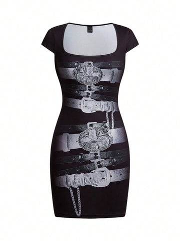 Magic Garden Casual Printed Tight-Fitting Short Regular Lady Dress