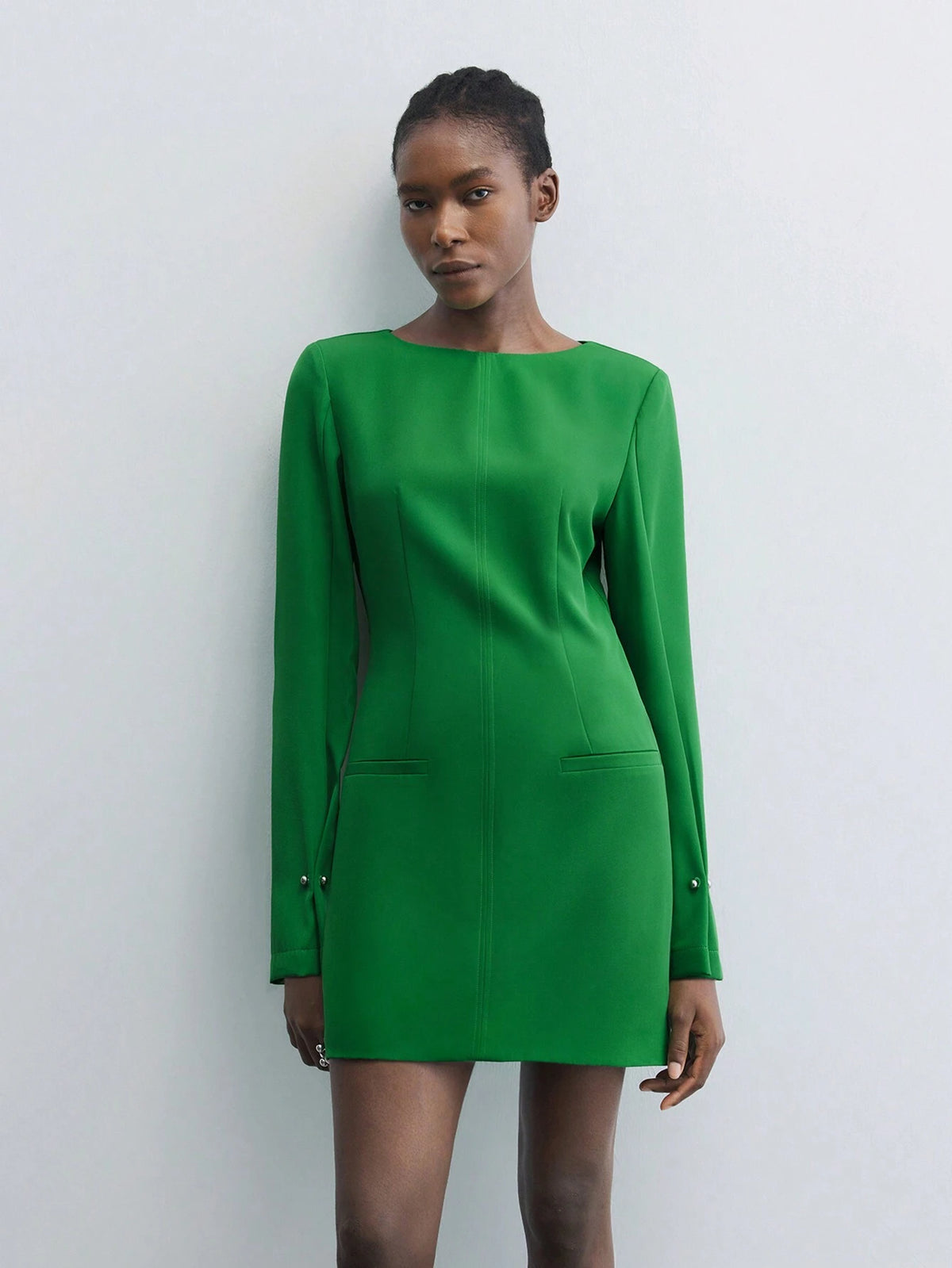 Maija 1pc Women's Elegant Solid Color Waist Cinching Short Dress For Autumn