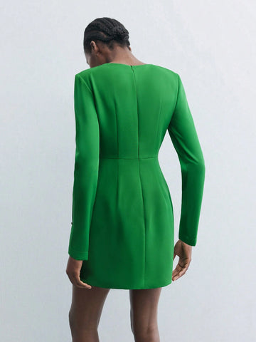 Maija 1pc Women's Elegant Solid Color Waist Cinching Short Dress For Autumn