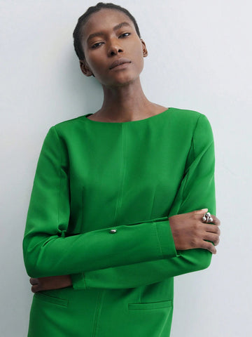 Maija 1pc Women's Elegant Solid Color Waist Cinching Short Dress For Autumn