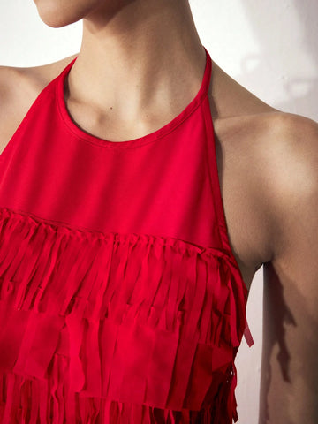 Maija 1pc Women's Solid Color Halter Backless Sexy Sleeveless Mini Dress