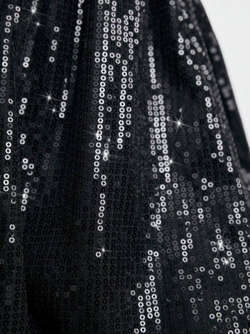 Maija Autumn/Winter New Sleek Glamorous Holiday Party Dress, Elegant Casual Black Sequins Patchwork Dress