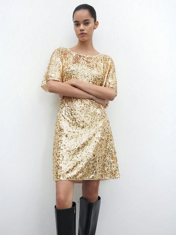 Maija Autumn/Winter New Urban Chic Holiday Party Dress, Short Sequin Backless Gown For Christmas And New Year