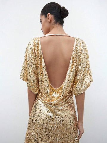 Maija Autumn/Winter New Urban Chic Holiday Party Dress, Short Sequin Backless Gown For Christmas And New Year