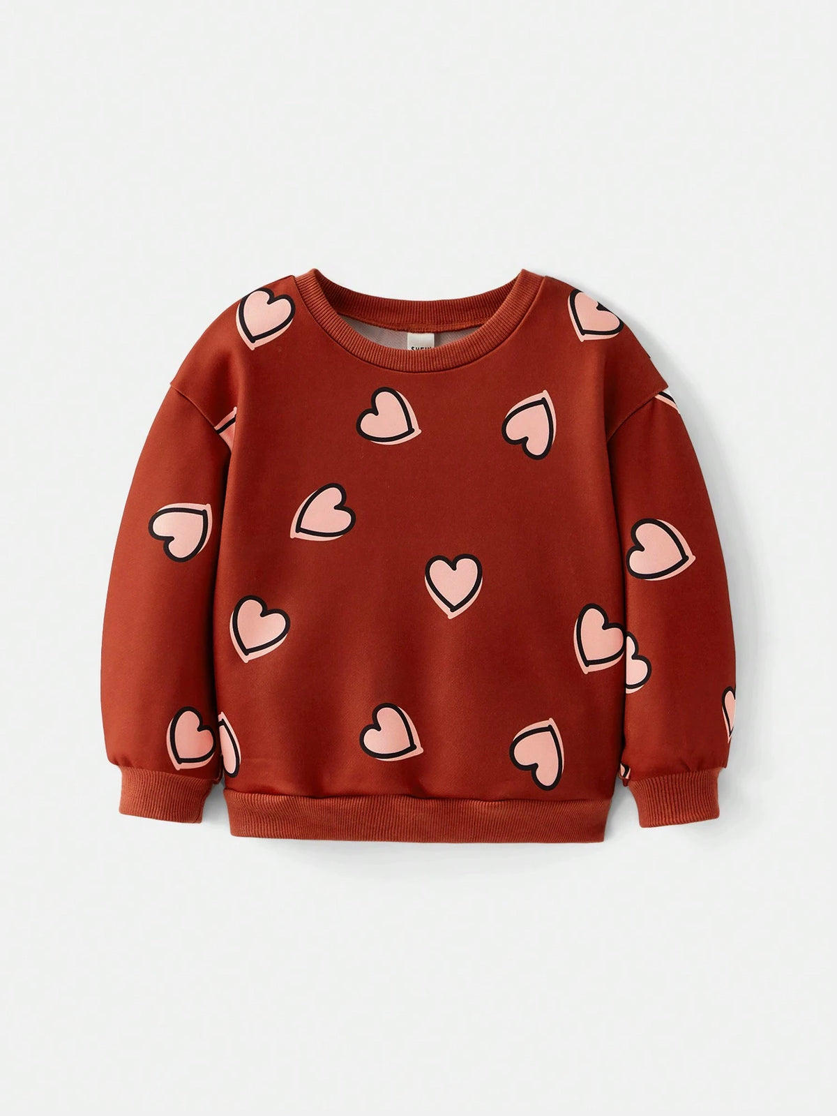 Maija Early Spring Red All-Over Print Hand Painted Cute Heart Young Girl Loose Casual Outdoor Versatile Crew Neck Pullover Hoodie