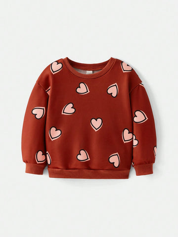 Maija Early Spring Red All-Over Print Hand Painted Cute Heart Young Girl Loose Casual Outdoor Versatile Crew Neck Pullover Hoodie