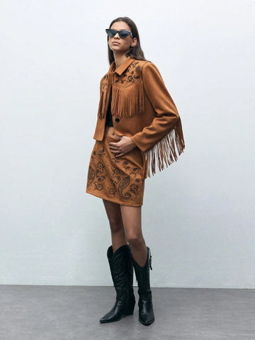 Maija Ladies Vintage Style Embroidered Paisley Short Skirt