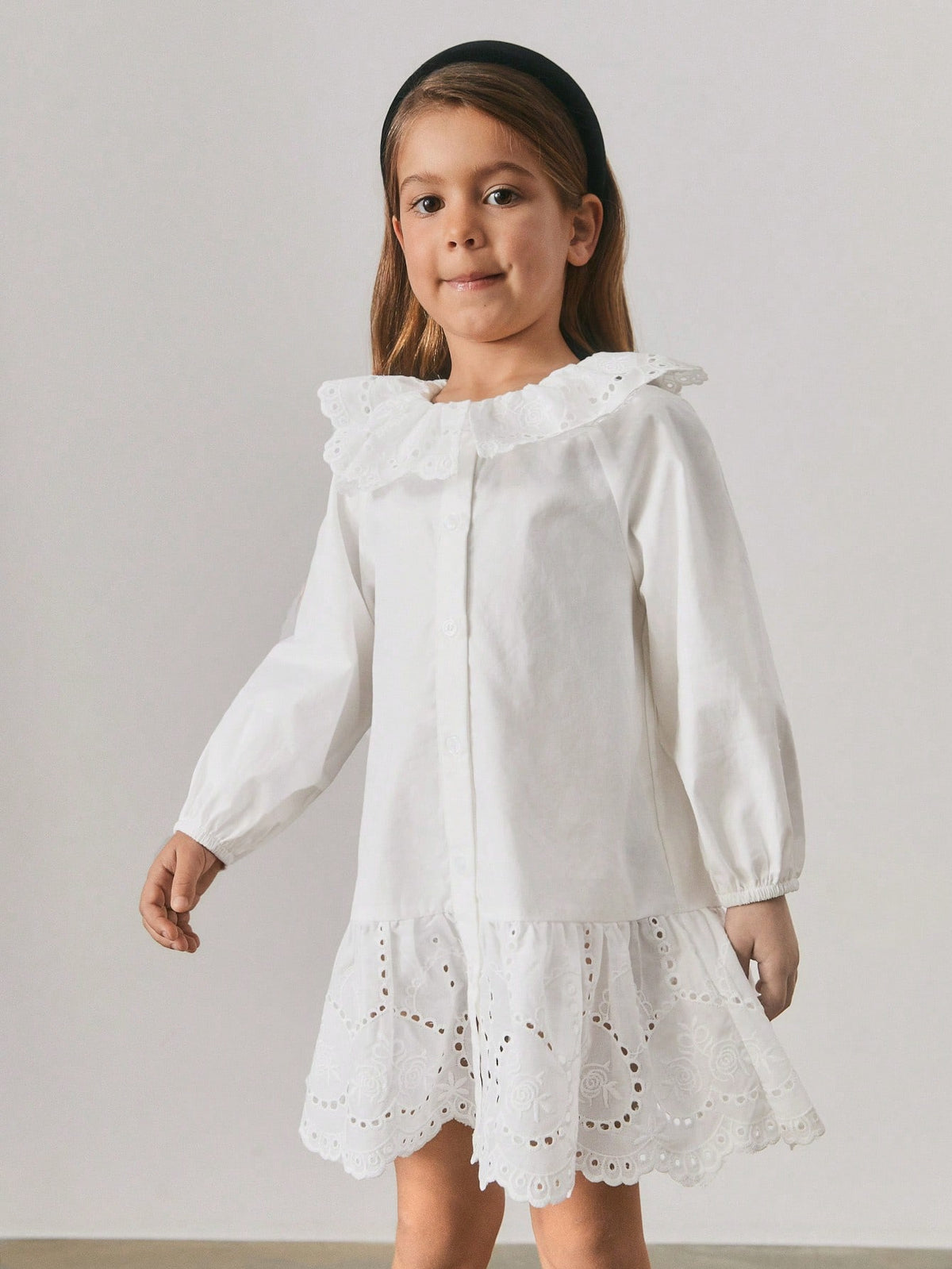 Maija Loose Casual Peter Pan Collar Long Sleeve Dress For Young Girls