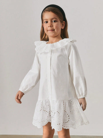 Maija Loose Casual Peter Pan Collar Long Sleeve Dress For Young Girls