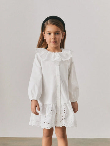 Maija Loose Casual Peter Pan Collar Long Sleeve Dress For Young Girls