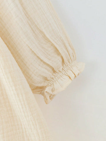 Maija Loose Casual Young Girl Double-Layer Peter Pan Collar Bowknot Decor Long Sleeve Dress