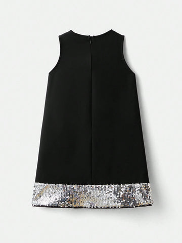 Maija Loose Round Neck Patchwork Sequins Bow Decor Dress