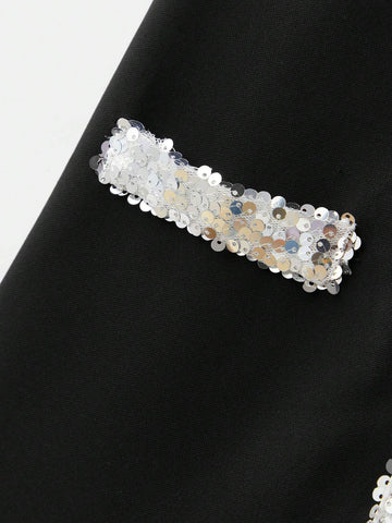 Maija Loose Round Neck Patchwork Sequins Bow Decor Dress