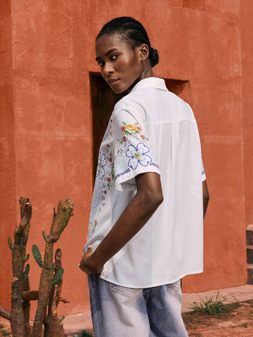 Maija Multi-Color Embroidery Casual Vacation Women Short Sleeve Blouse