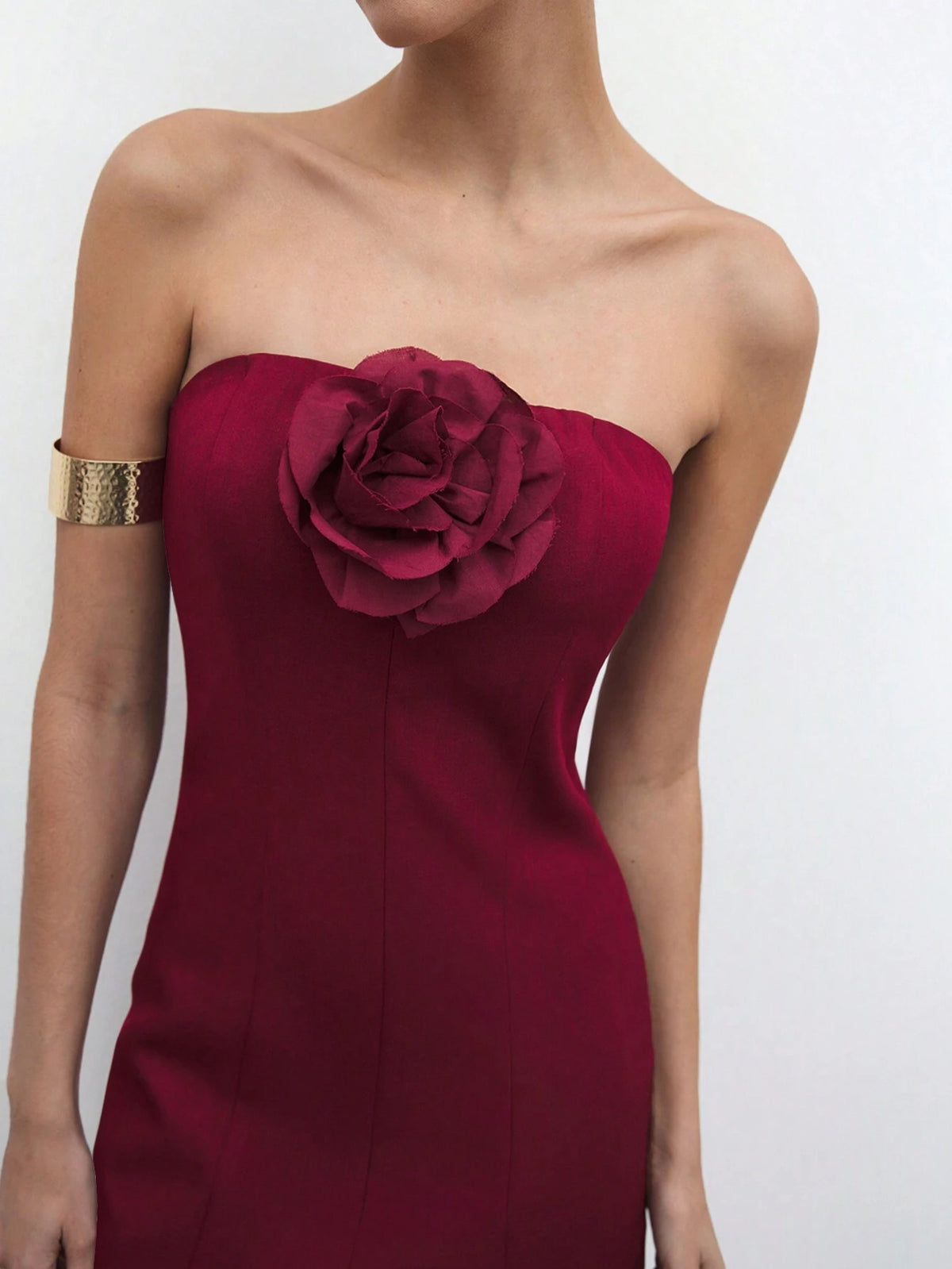 Maija New Autumn/Winter Christmas Elegant Holiday Party Urban Chic Women Wine Red Short Dress With 3D Floral Decor, Cocktail