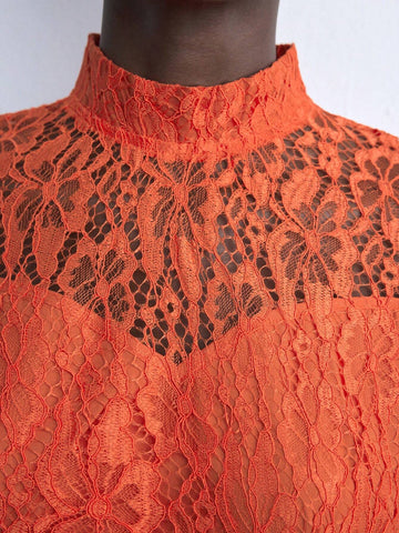 Maija New Autumn/Winter Urban Chic Elegant Everyday & Party Lace Mini Dress, Red & Orange Colors For Women