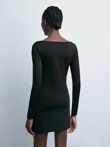 Maija New Elegant Urban Casual Party Vintage Black Metal Button Short Dress For Women Autumn/Winter