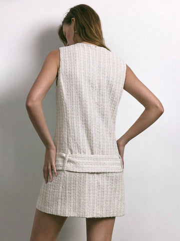 Maija New Winter Retro Apricot Tweed Mini Dress, Elegant Luxury Vintage Suitable For Holidays, Parties, Nights Out, New Year, Christmas