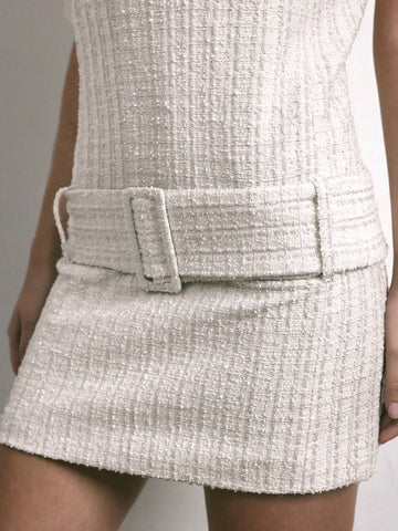 Maija New Winter Retro Apricot Tweed Mini Dress, Elegant Luxury Vintage Suitable For Holidays, Parties, Nights Out, New Year, Christmas