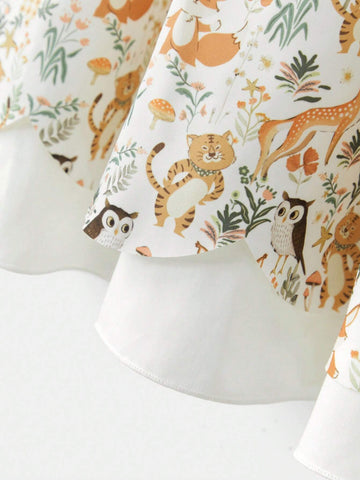Maija Spring & Summer Young Girl Cute Animal & Ditsy Floral Loose Comfortable Vacation Casual Outing Spring Travel Active Campus Gathered Lantern Sleeve Flounced Hem A-Line Long Sleeve Round Neck Dress