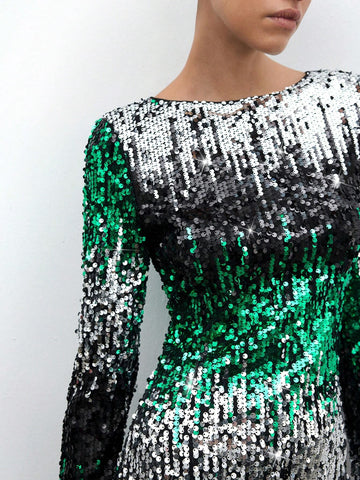 Maija Urban Party Elegant Modern Holiday New Year Vacation Christmas Women Short Gradient Sequin Dress, Autumn/Winter