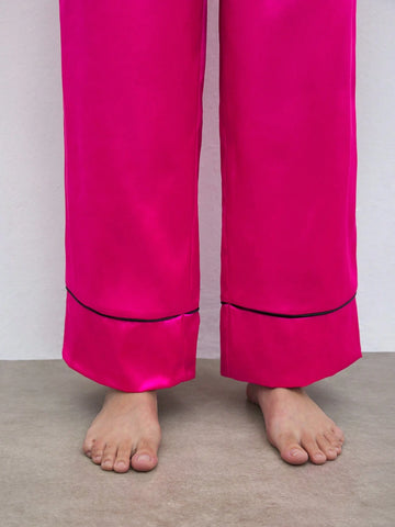 Maija Winter New Magenta Patchwork Casual Chic Pants Suit For Women, Suitable For Everyday, Party, Holiday, Outdoor, Sleepwear, Wedding, Christmas, New Year, Thanksgiving Gift Set Valentines Day
