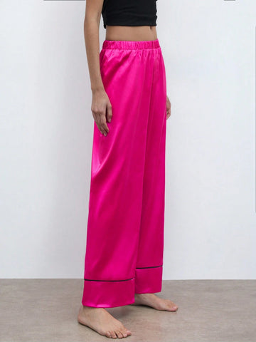 Maija Winter New Magenta Patchwork Casual Chic Pants Suit For Women, Suitable For Everyday, Party, Holiday, Outdoor, Sleepwear, Wedding, Christmas, New Year, Thanksgiving Gift Set Valentines Day