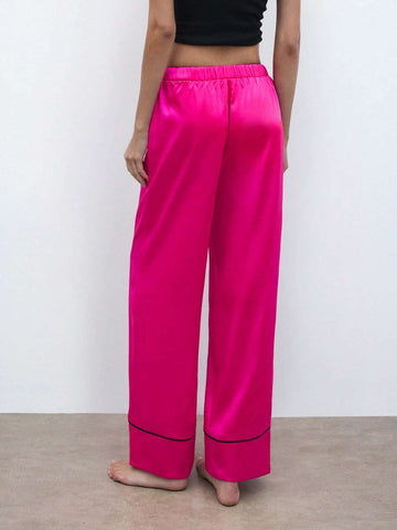 Maija Winter New Magenta Patchwork Casual Chic Pants Suit For Women, Suitable For Everyday, Party, Holiday, Outdoor, Sleepwear, Wedding, Christmas, New Year, Thanksgiving Gift Set Valentines Day