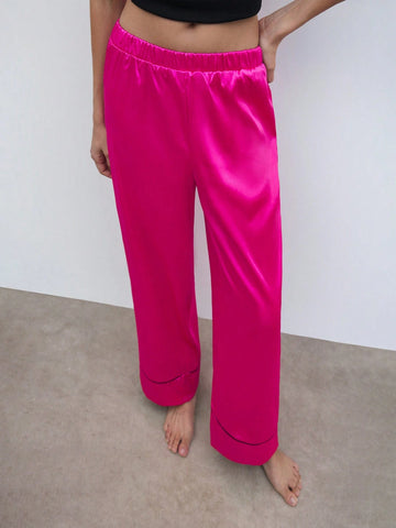 Maija Winter New Magenta Patchwork Casual Chic Pants Suit For Women, Suitable For Everyday, Party, Holiday, Outdoor, Sleepwear, Wedding, Christmas, New Year, Thanksgiving Gift Set Valentines Day