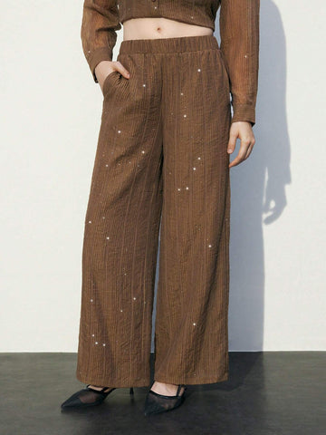 Maija Women Brown Solid Color Pocket Simple Casual Long Pants