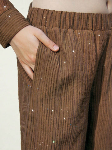 Maija Women Brown Solid Color Pocket Simple Casual Long Pants